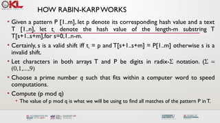 rabin krap string matching algorithm eith example | PPTX