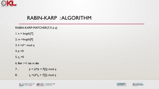 rabin krap string matching algorithm eith example | PPTX