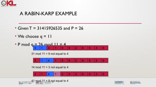 rabin krap string matching algorithm eith example | PPTX