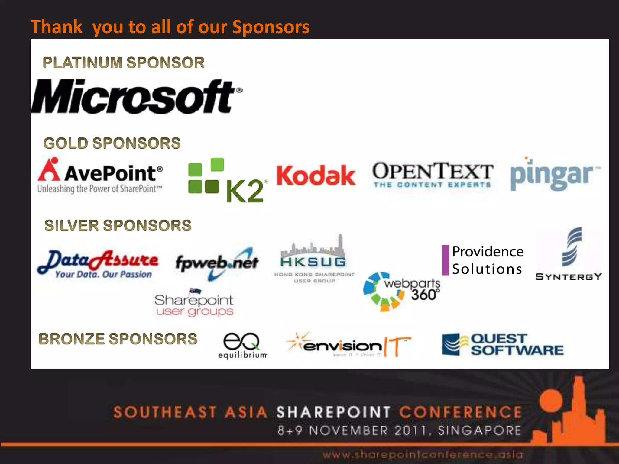 Thank you to all of our Sponsors
 