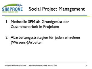 Social Project Management Methodik: SPM als Grundgerüst der Zusammenarbeit in Projekten  Abarbeitungsstrategien für jeden einzelnen (Wissens-)Arbeiter 