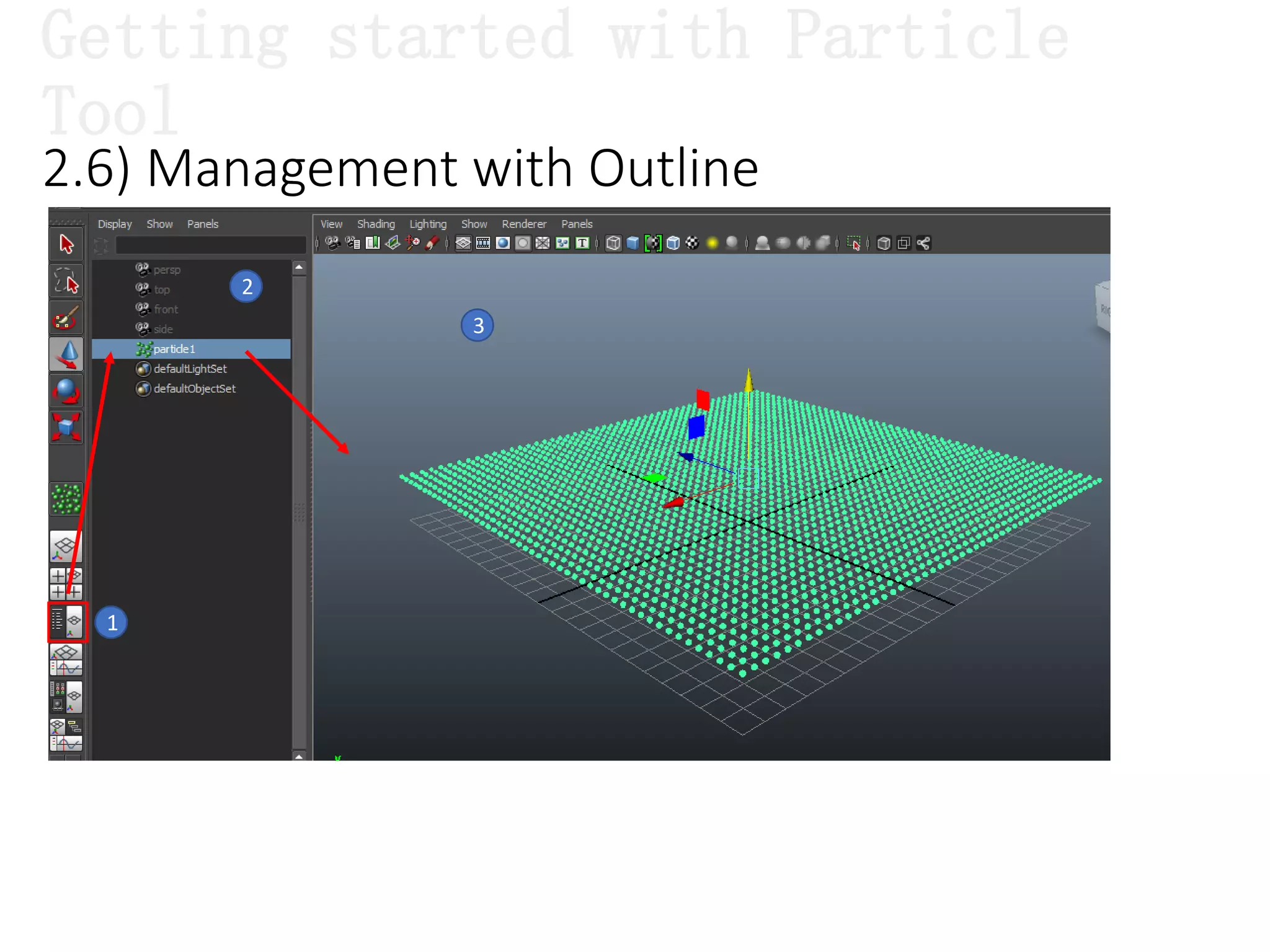 2.6) Management with Outline
1
2
3
Getting started with Particle
Tool
 