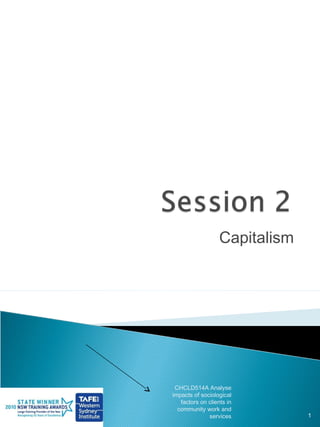 Capitalism




 CHCLD514A Analyse
impacts of sociological
   factors on clients in
  community work and
              services          1
 