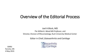 Overview of the Editorial Process
Joel A Block, MD
The Willard L Wood MD Professor, and
Director, Division of Rheumatology, Rush University Medical Center
Editor in Chief, Osteoarthritis and Cartilage
OARSI
Toronto, ON
4 May 2019
 