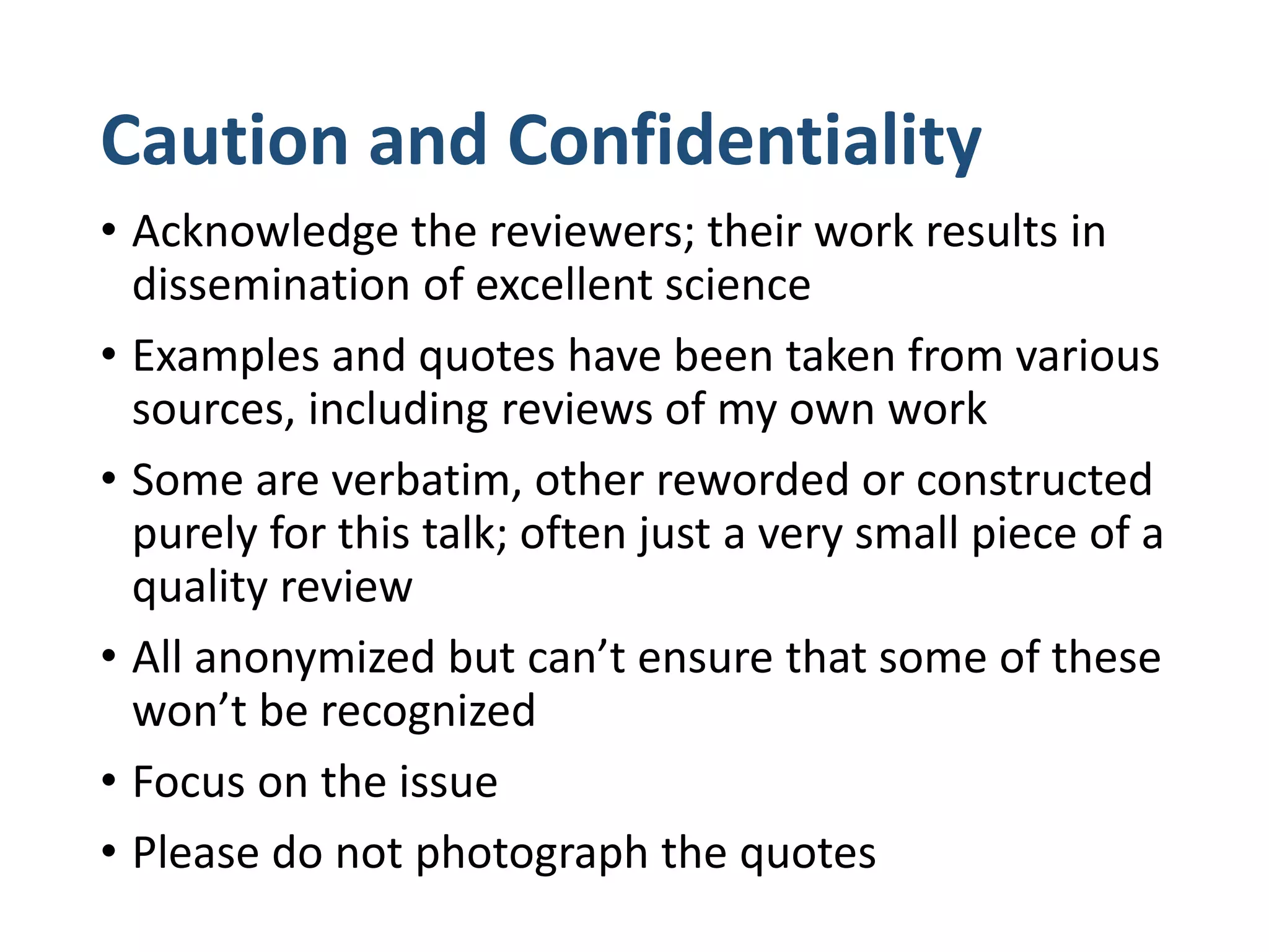 Real-life examples of manuscript reviews Comparison and contrast of ...