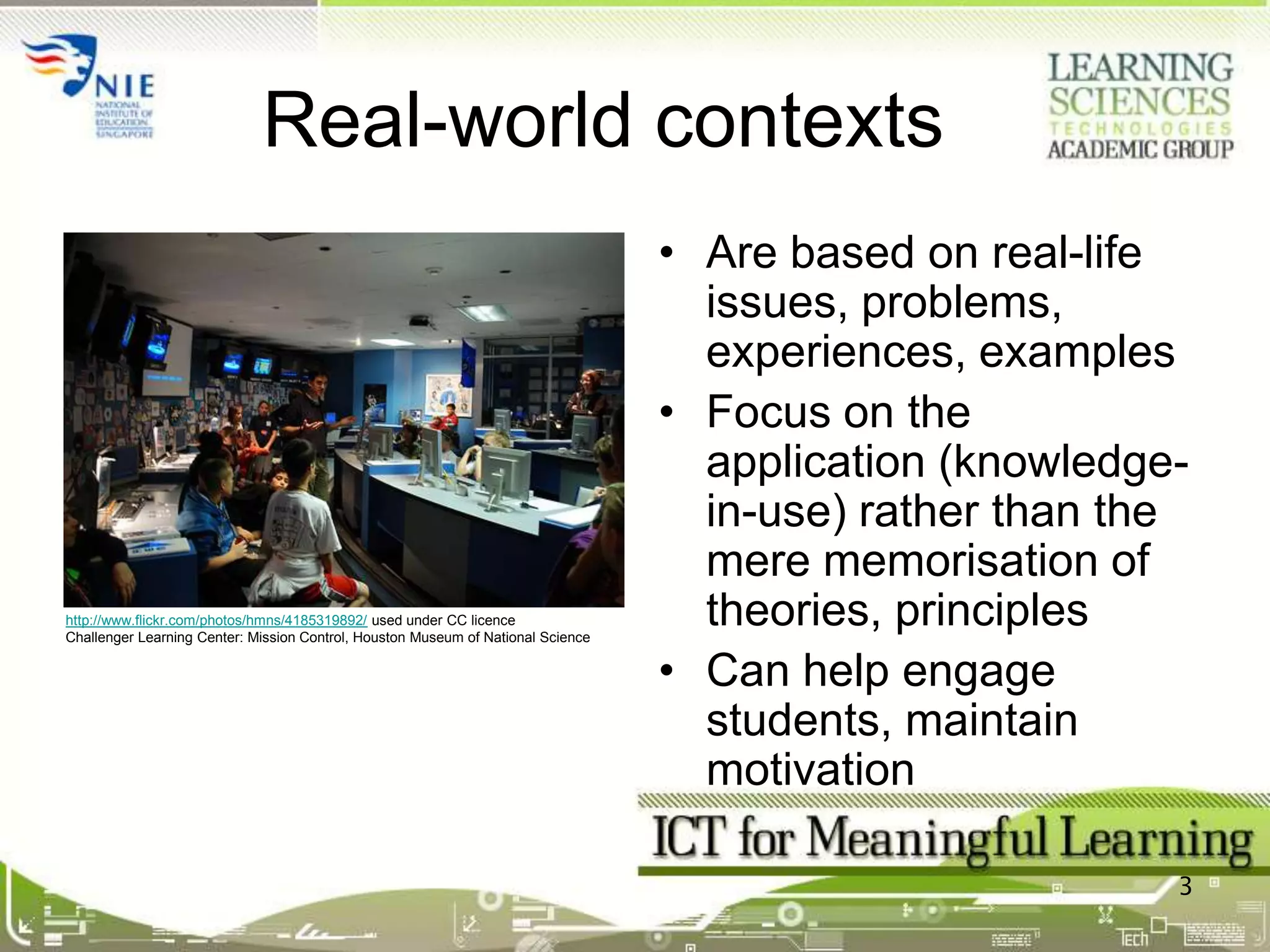 Learning-by-doingProblemMost lessons in formal education are formula or theory-centricprocedures devoid of connection to real-world contexts2http://www.flickr.com/photos/70243696@N00/342753239/ used under CC licence