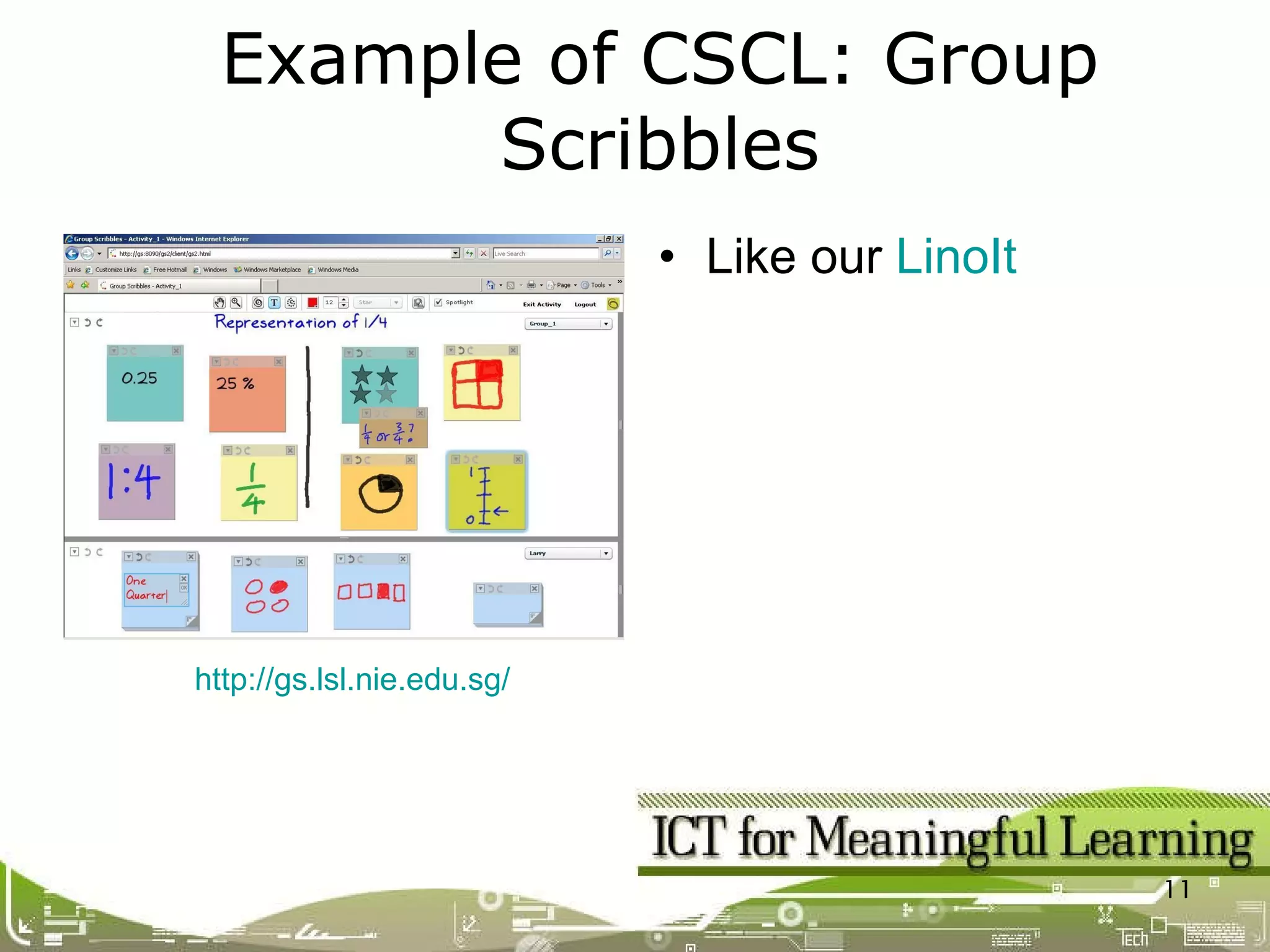 Like our  LinoIt Example of CSCL: Group Scribbles http://gs.lsl.nie.edu.sg/ 