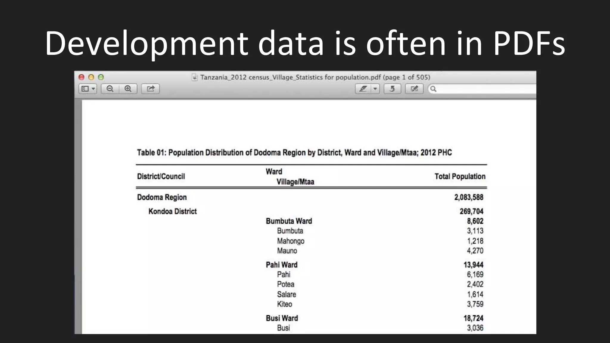 Development data is often in PDFs
 