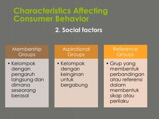 Characteristics Affecting
Consumer Behavior
2. Social factors
 