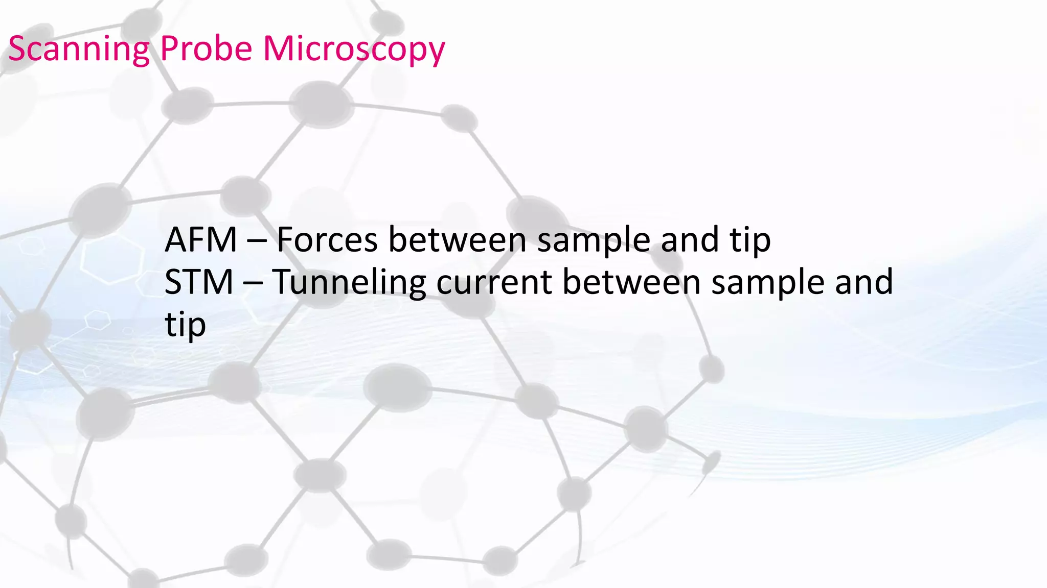 Scanning Probe Microscopy
AFM – Forces between sample and tip
STM – Tunneling current between sample and
tip
 