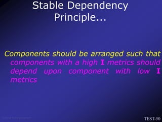 TEST-50
Venkat Subramaniam
Components should be arranged such that
components with a high I metrics should
depend upon component with low I
metrics
Stable Dependency
Principle...
 