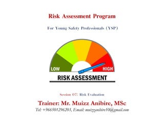 Risk Assessment Program
Trainer: Mr. Muizz Anibire, MSc
Tel: +966501296203, Email: muizzanibire10@gmail.com
 