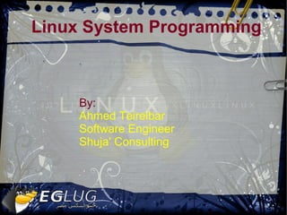 Linux System Programming



    By:
    Ahmed Teirelbar
    Software Engineer
    Shuja' Consulting
 