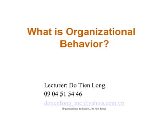 What is Organizational
      Behavior?


   Lecturer: Do Tien Long
   09 04 51 54 46
   dotienlong_mc@yahoo.com.vn
        Organisational Behavior, Do Tien Long
 