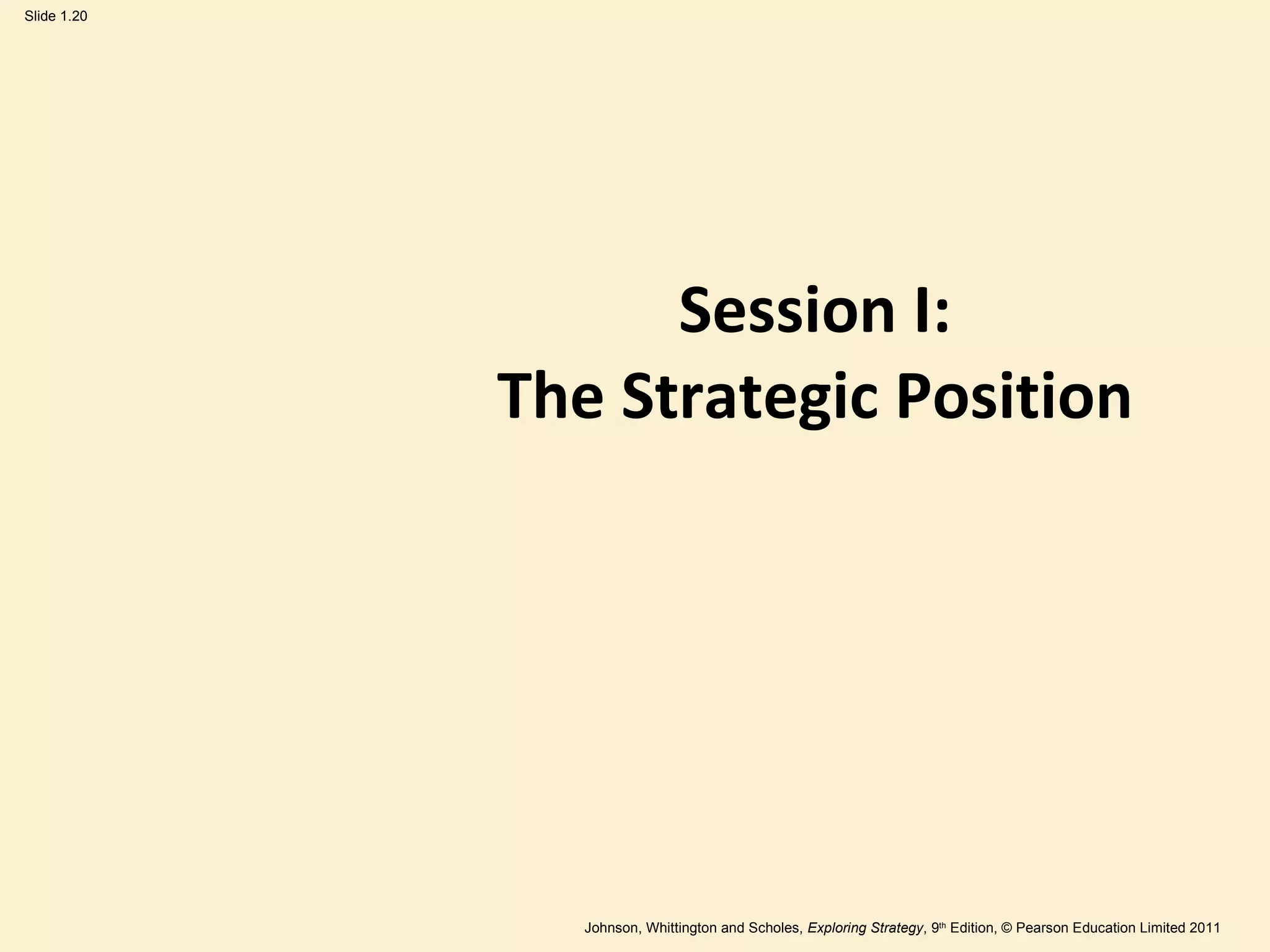 Session I: The Strategic Position 
