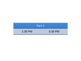 Part 2
1:30 PM 3:30 PM
 