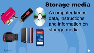 Storage media
A computer keeps
data, instructions,
and information on
storage media
 