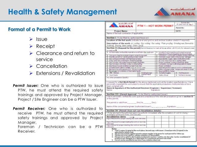 session 1 health safety management an overview safety work permit format