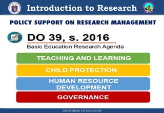 Introduction to Research
DEPARTMENT OF EDUCATION
 