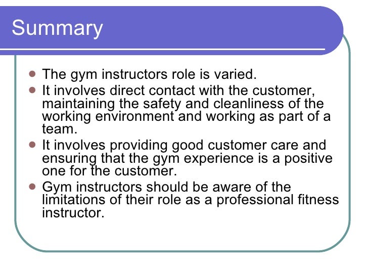 Session 1 role of a gym instructor