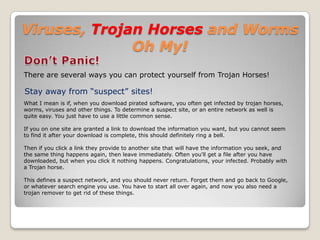 Network SecurityNetwork security is critical to everyone. Most of the information we deal with can not be released to the publicand must be secure.Network security is everyone’s responsibility.There are many simple things you can do to help secure information. 