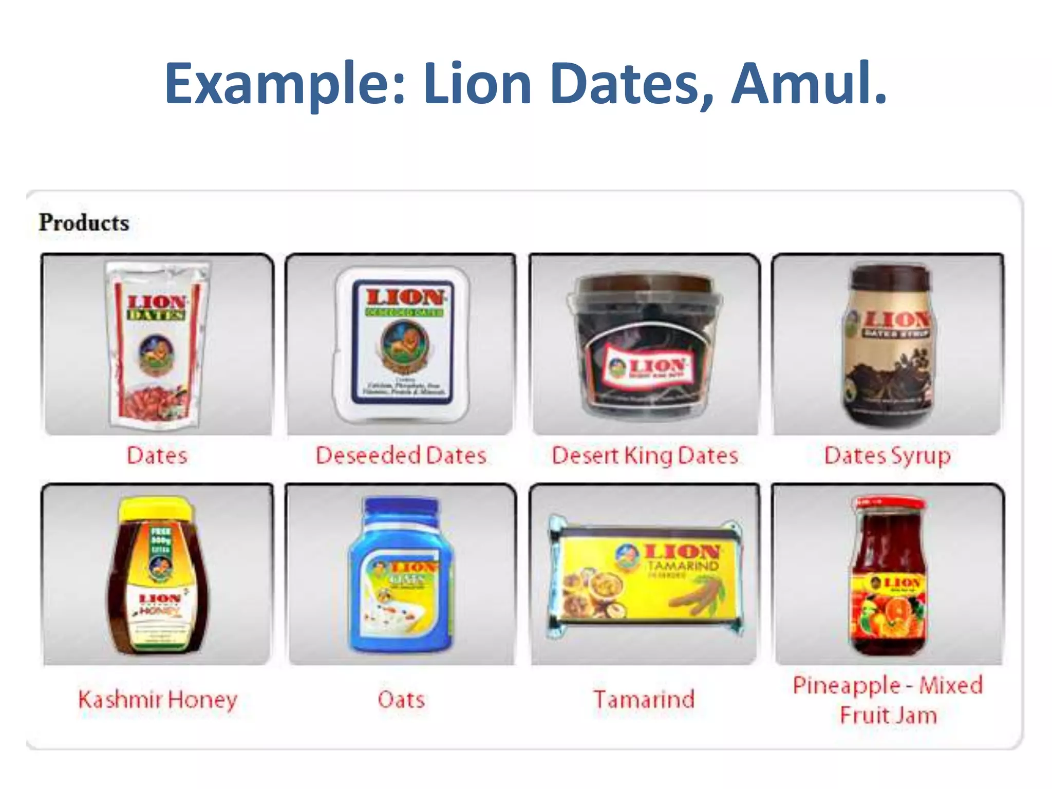 Example: Lion Dates, Amul.
 