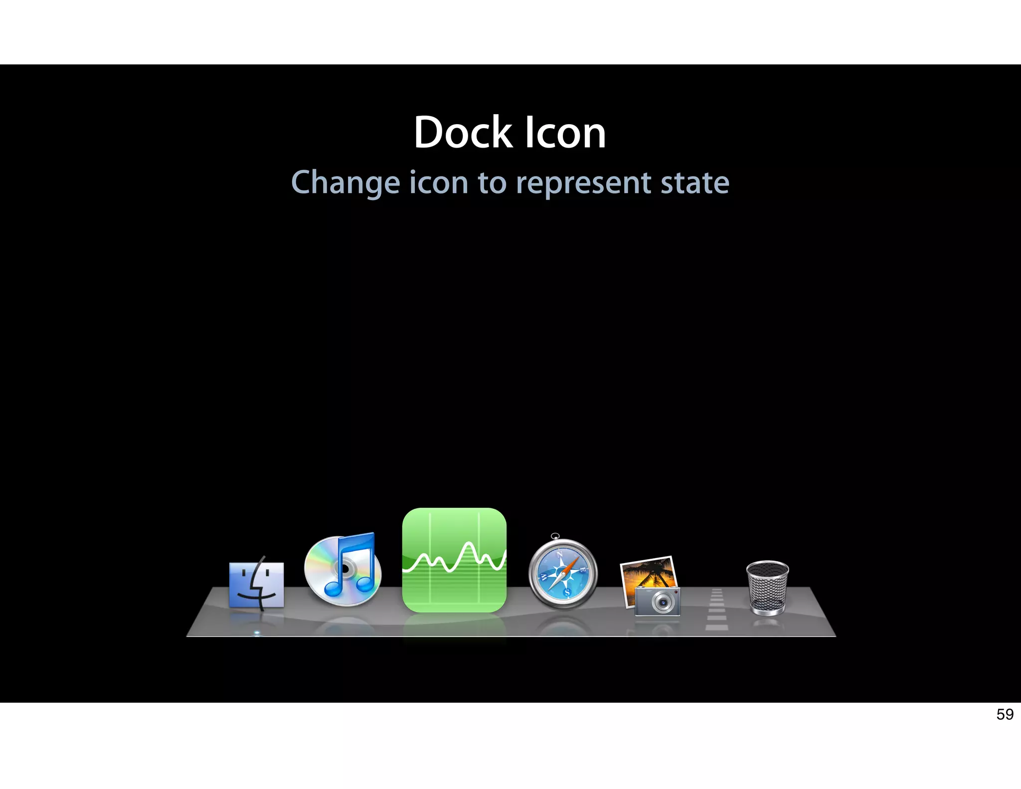 Dock Icon
Change icon to represent state
59
 