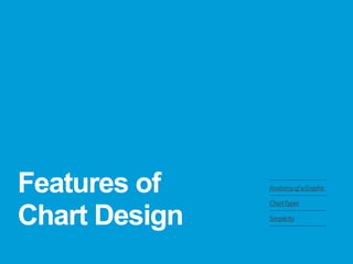 Features of Chart Design 
Anatomy of a Graphic 
Chart Types 
Simplicity  