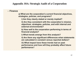 Evaluate and control32Appendix 10A: Strategic Audit of a CorporationI. Current SituationA. Current Performance	