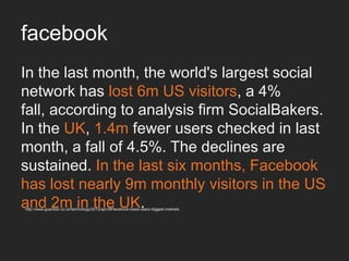 Is there a limit to growth?
	

WIKIPEDIA HAS PEAKED	

	

FACEBOOK HAS PEAKED?	

	

WHAT ABOUT NOVELTY ELEMENT?	

 