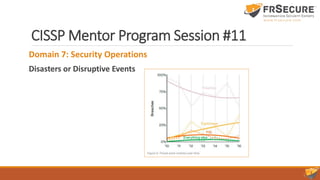 CISSP Mentor Program Session #11
Domain 7: Security Operations
Disasters or Disruptive Events
 