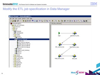 The Premier Event for Software and Systems Innovation



     Modify the ETL job specification in Data Manager




16
                                                                        © 2012 IBM Corporation
 