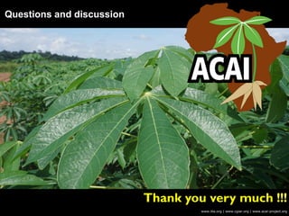 Thank you very much !!!
Questions and discussion
www.iita.org | www.cgiar.org | www.acai-project.org
 