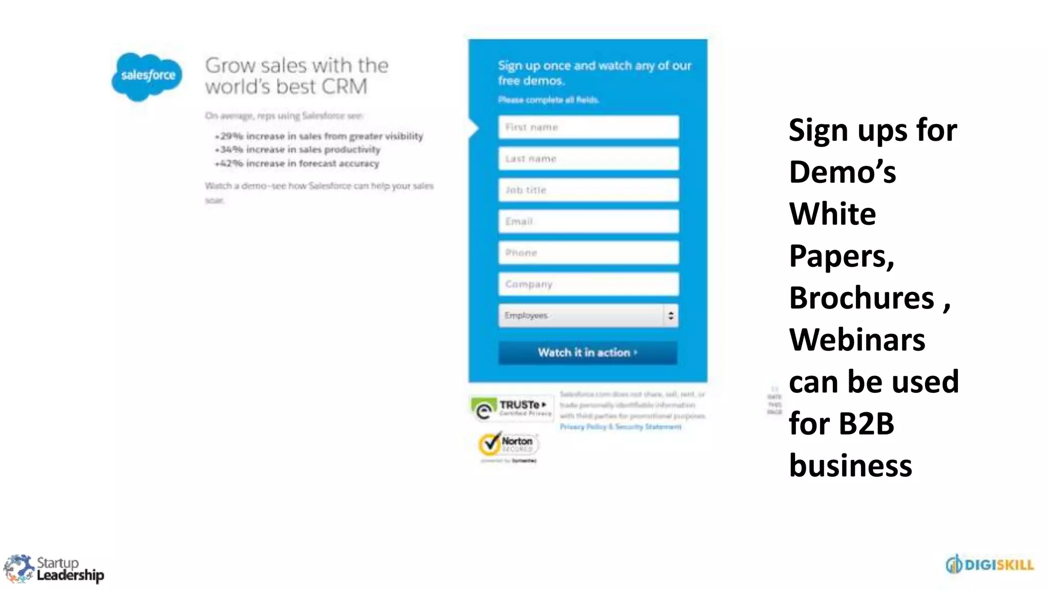 Sign ups for
Demo’s
White
Papers,
Brochures ,
Webinars
can be used
for B2B
business
 