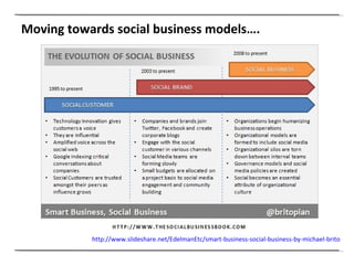 Moving towards social business models…. http://www.slideshare.net/EdelmanEtc/smart-business-social-business-by-michael-brito   