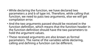 Passing Arguments to a function using return values | PPTX