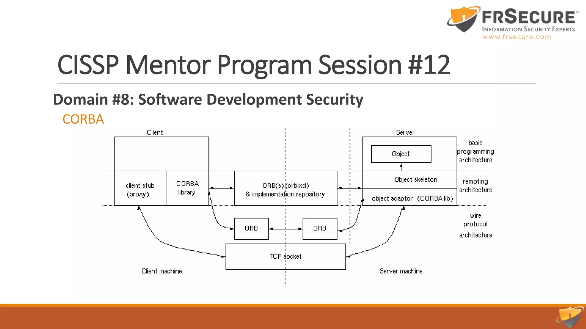 CISSP Mentor Program Session #12
Domain #8: Software Development Security
CORBA
 
