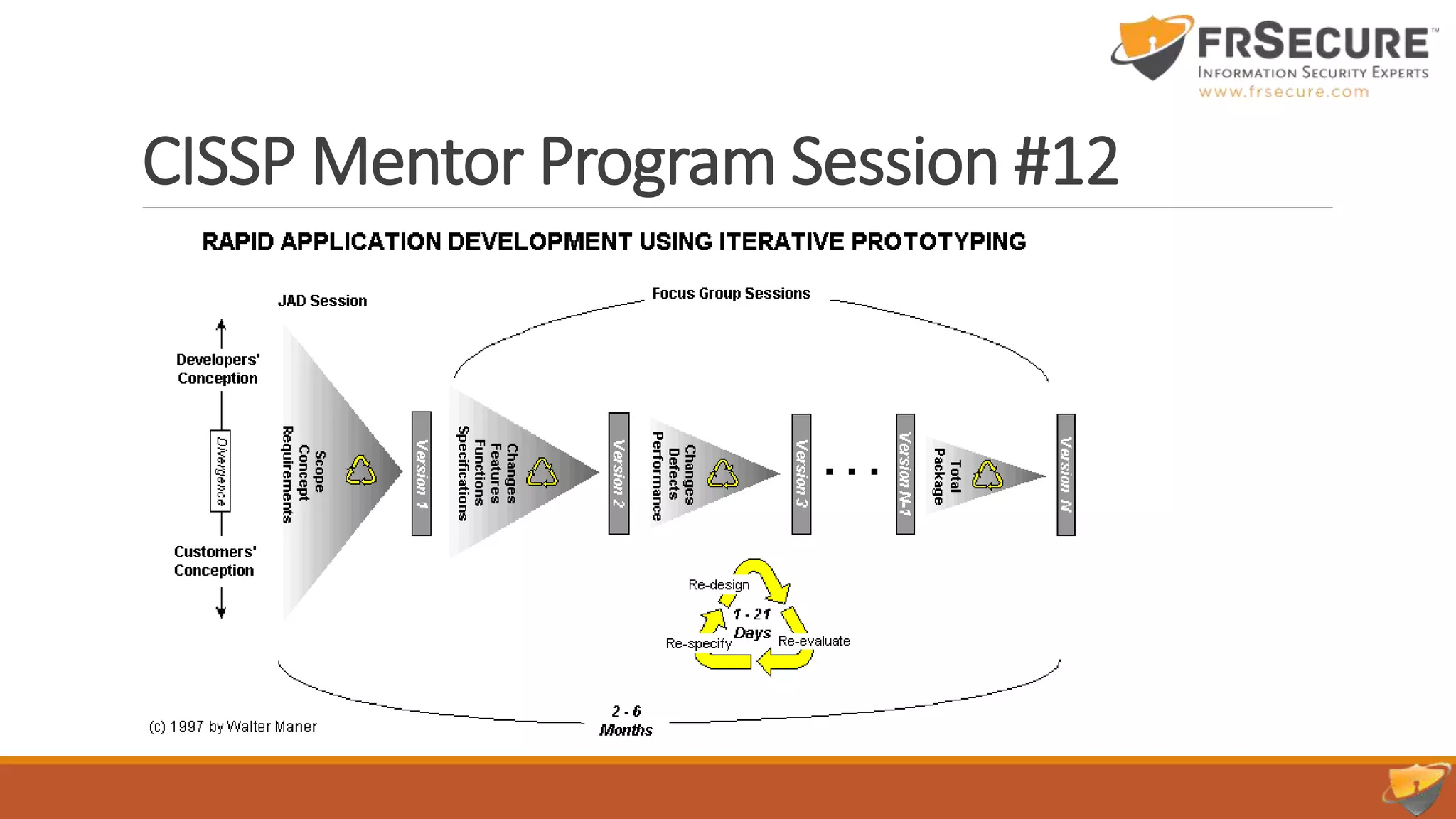 CISSP Mentor Program Session #12
Domain #8: Software Development Security
Application Development Methods
• Prototyping
 