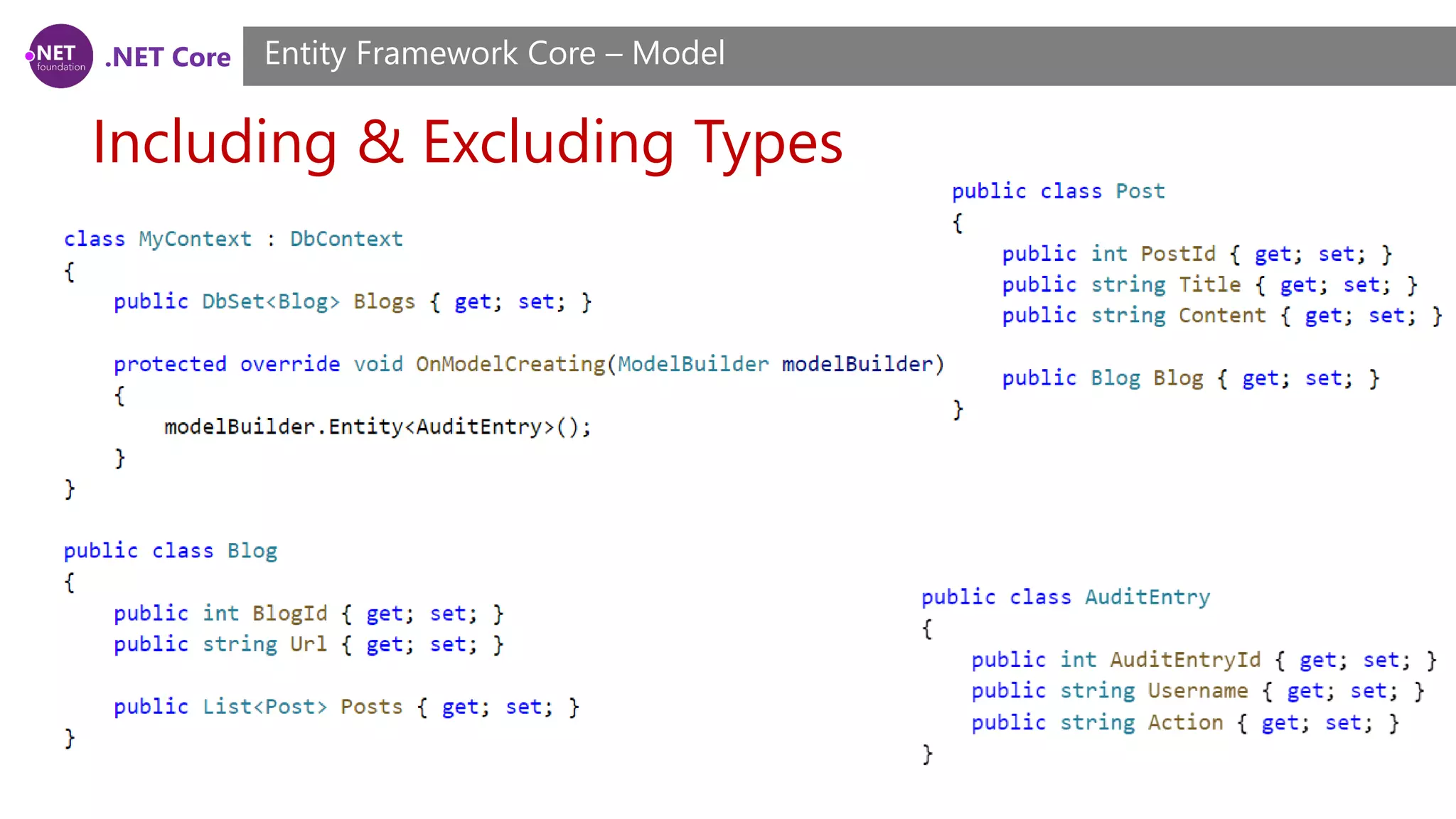 .NET Core Including & Excluding Types Entity Framework Core – Model 