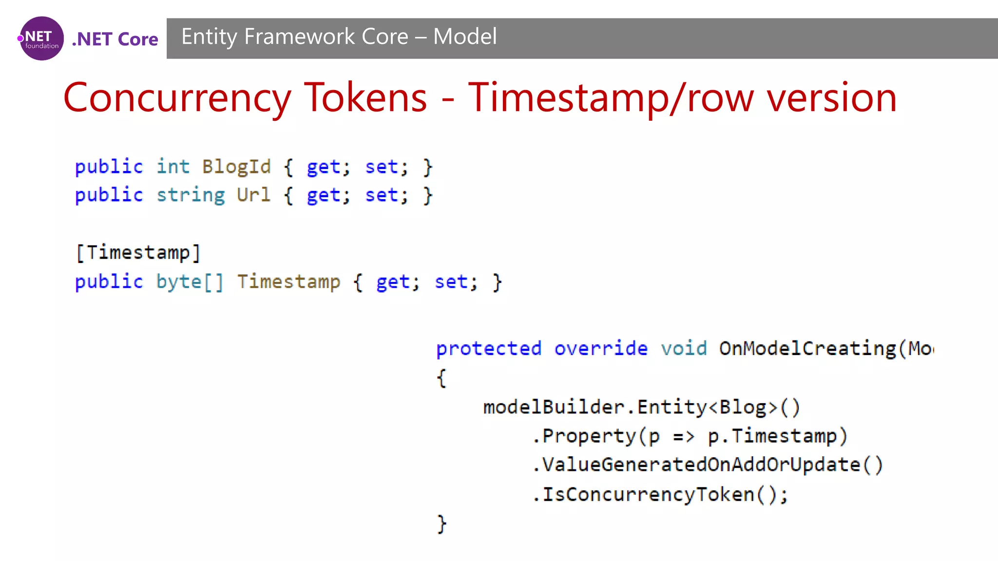.NET Core Concurrency Tokens - Timestamp/row version Entity Framework Core – Model 