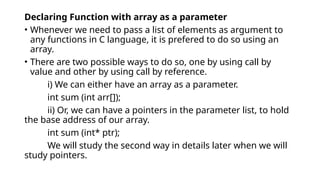 Arrays in C- Declaring an array and accessing array elements | PPTX