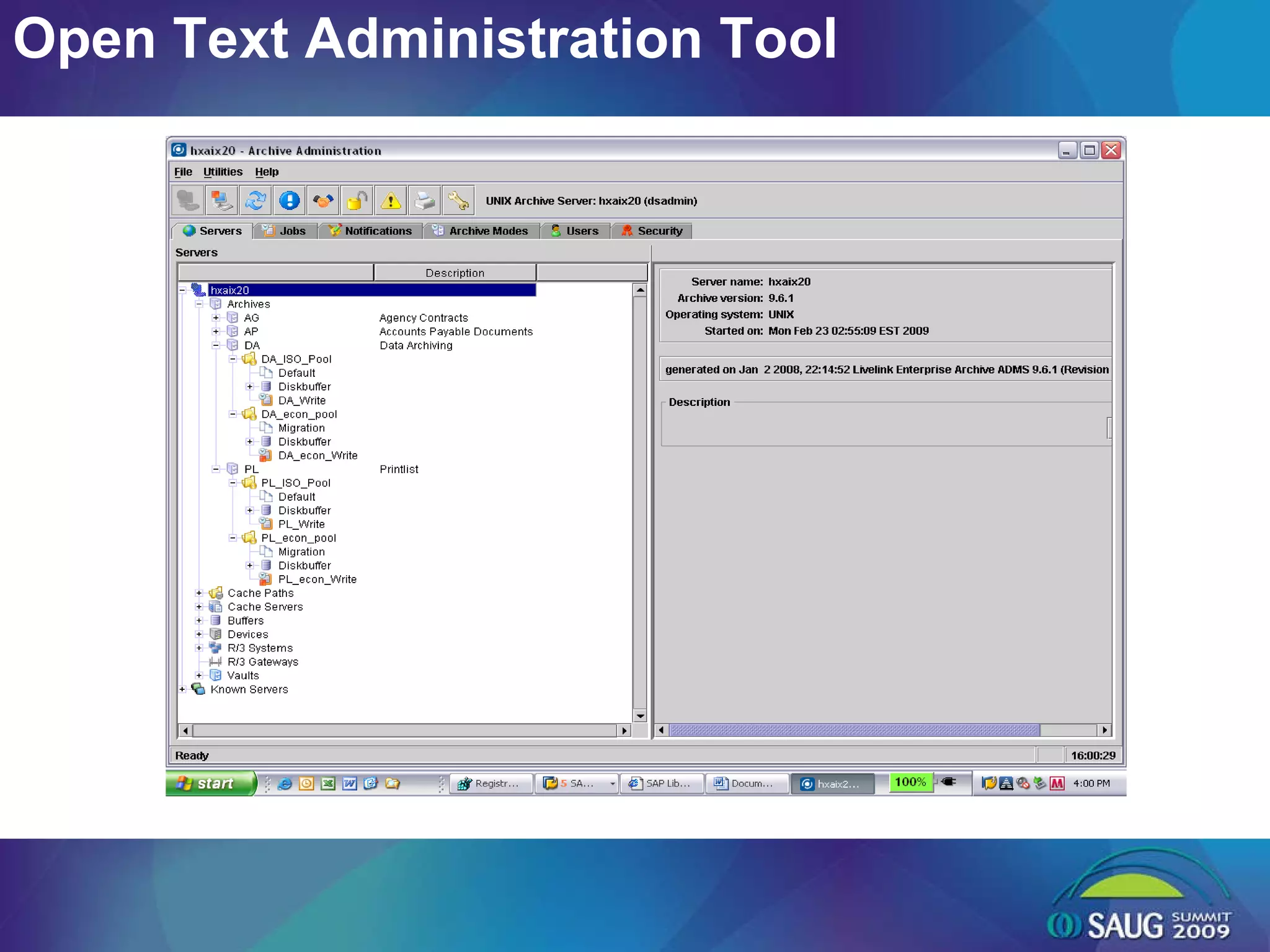 Open Text Administration Tool 
