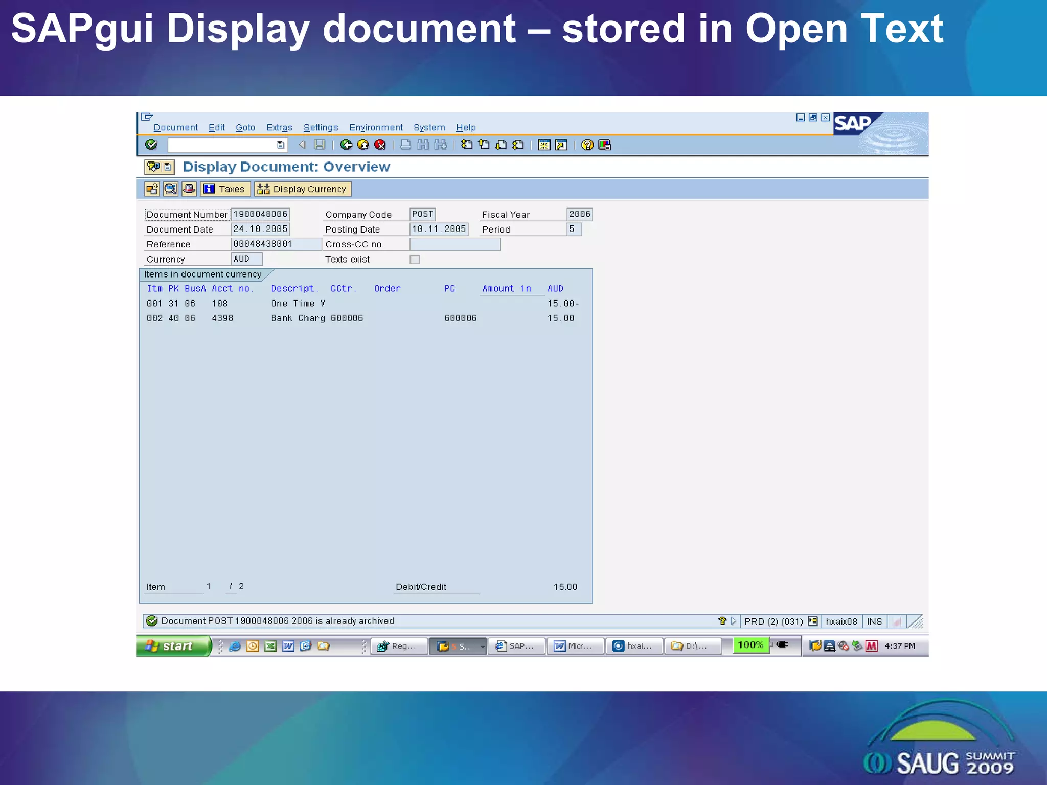 SAPgui Display document – stored in Open Text 