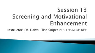 Instructor: Dr. Dawn-Elise Snipes PhD, LPC-MHSP, NCC
 