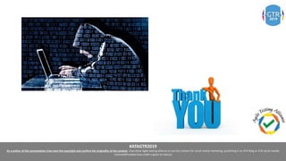 #ATAGTR2019
As a author of this presentation I/we own the copyright and confirm the originality of the content. I/we allow Agile testing alliance to use the content for social media marketing, publishing it on ATA Blog or ATA social medial
channels(Provided due credit is given to me/us)
 