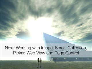 Next: Working with Image, Scroll, Collection,
Picker, Web View and Page Control
 
