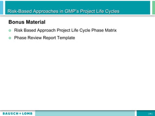 Risk-Based Approaches in GMP’s Project Life Cycles | PPT