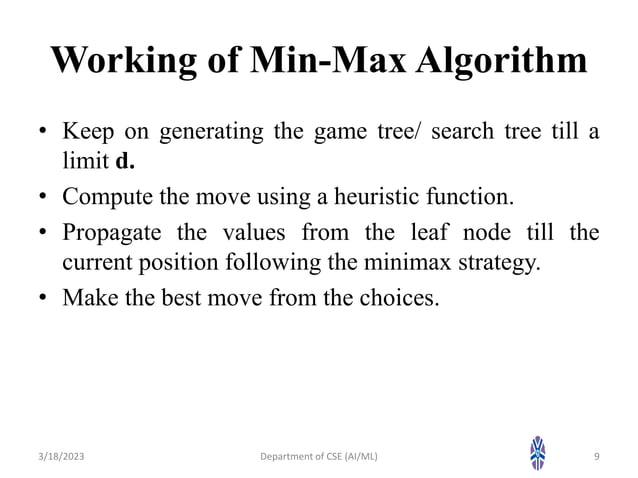 AI_Session 14 Min Max Algorithm.pptx | Search | Internet