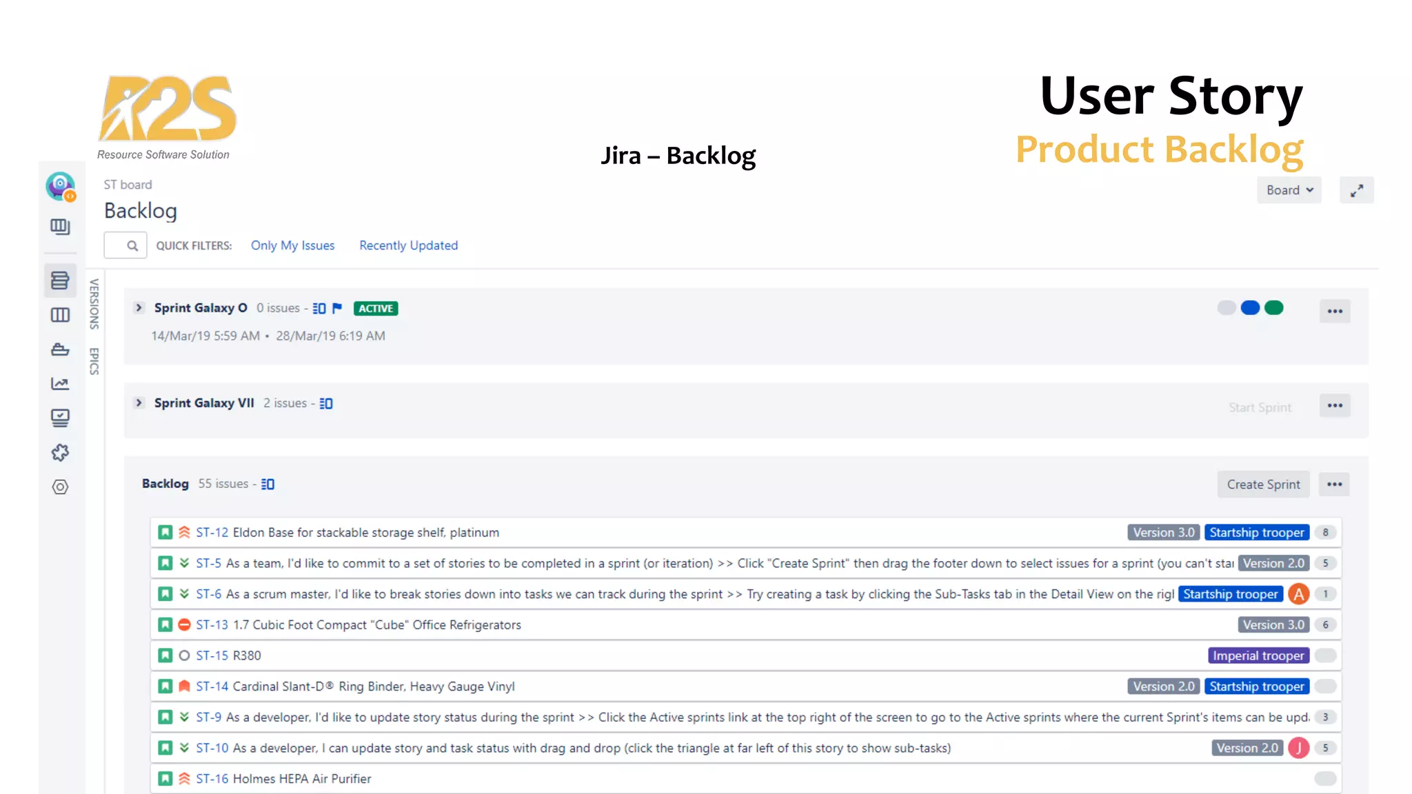 User Story
Product Backlog
Jira – Backlog
 
