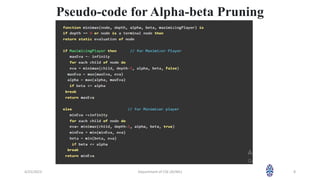 Pseudo-code for Alpha-beta Pruning
4/25/2023 Department of CSE (AI/ML) 8
 